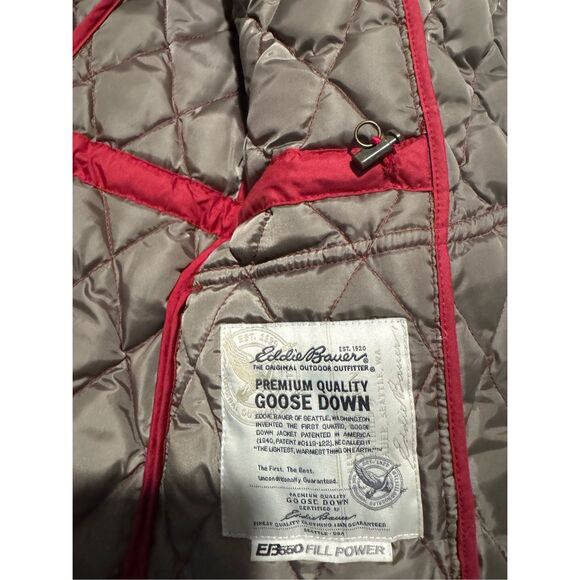 Eddie Bauer Red quilted puffer Goose Down Jacket - Picture 3 of 13